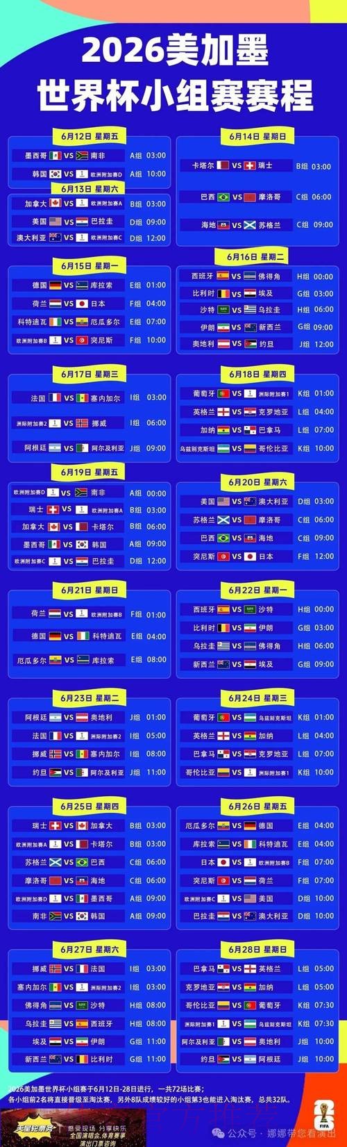 2026世界杯赛程完整版比赛时间表免费观看